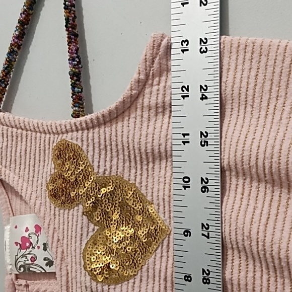 Jenna & Jessie 6X Pink Gold Hearts Sequins Soft Netted Skirt Knit Top Dress - Picture 8 of 10